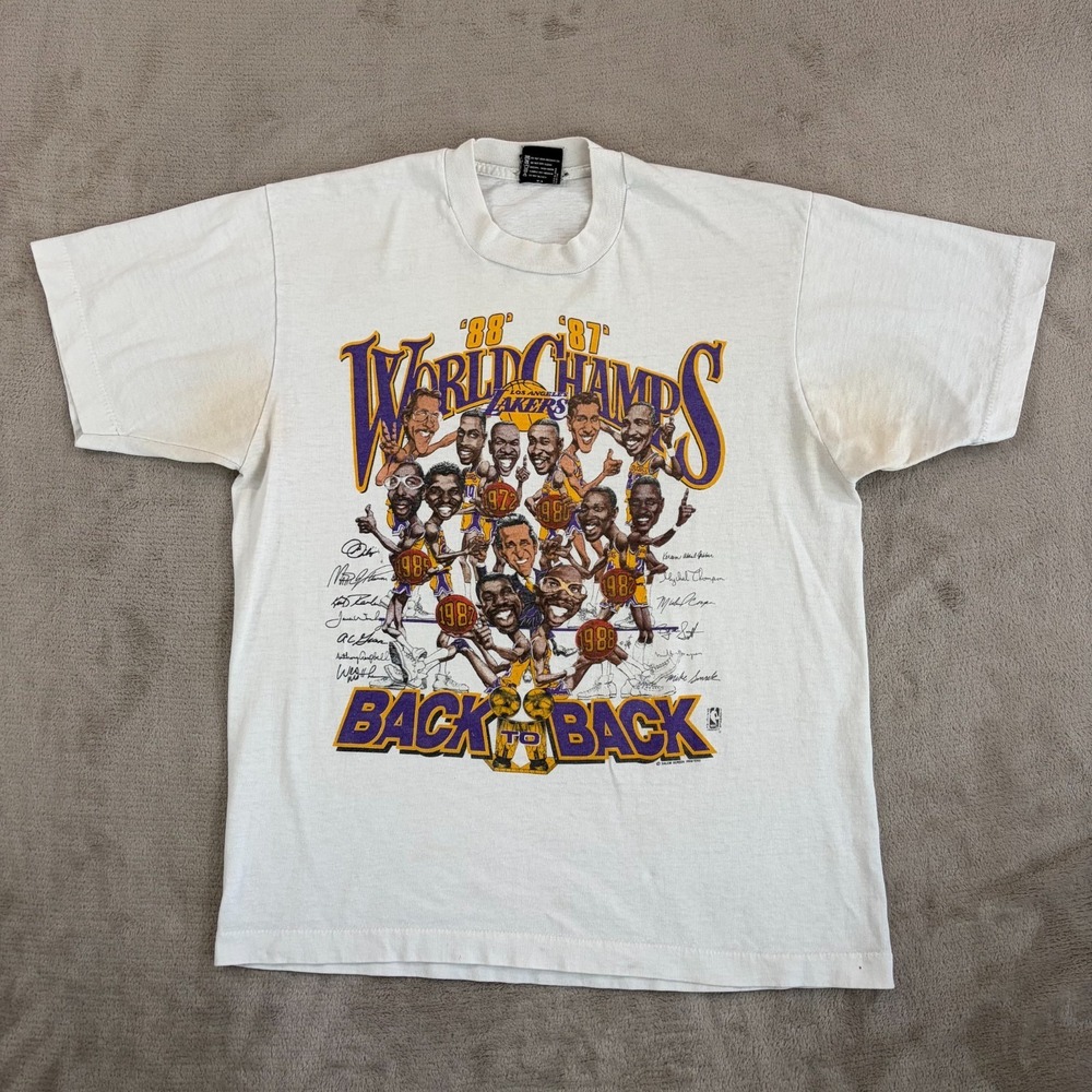 Vintage Los Angeles Lakers 87' 88' World Champs Salem T Shirt Large 80s USA Made